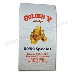 Customized golden printing 50kg white pp woven basmati rice packing bag export Dubai