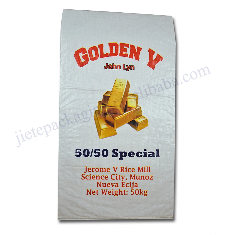 Customized golden printing 50kg white pp woven basmati rice packing bag export Dubai