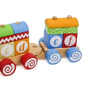 Low MOQ educational baby wooden stacking train toy for wholesale W04A393