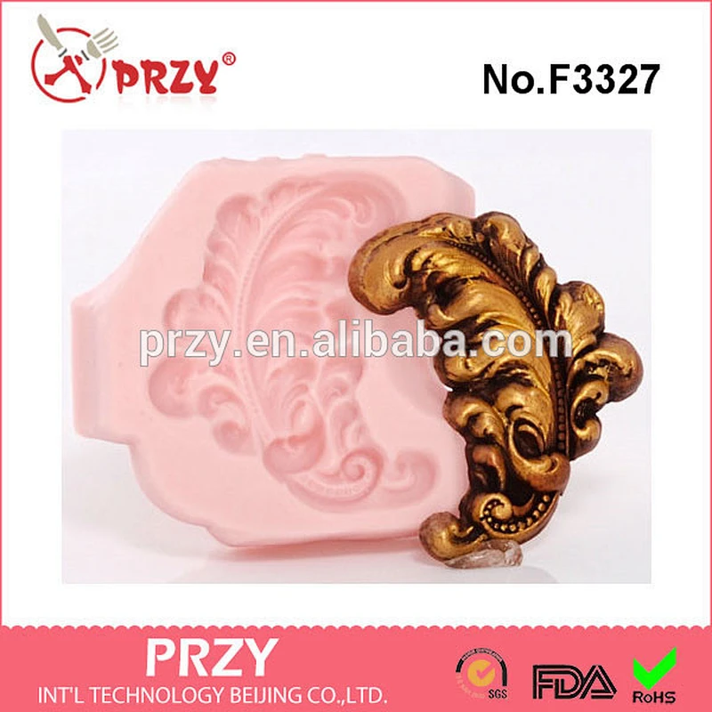 F3327 Silicone Mold Feather Plume Barking Mold Fondant Chocolate Candy Mold