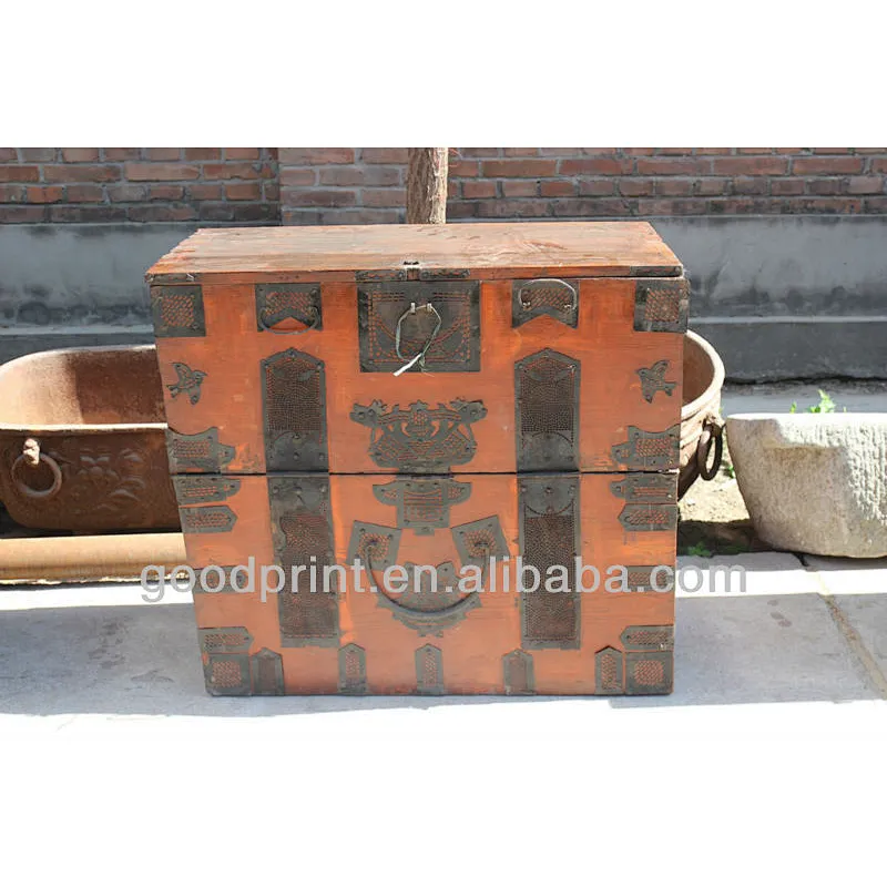 Antique Wood Chest Table Trunk