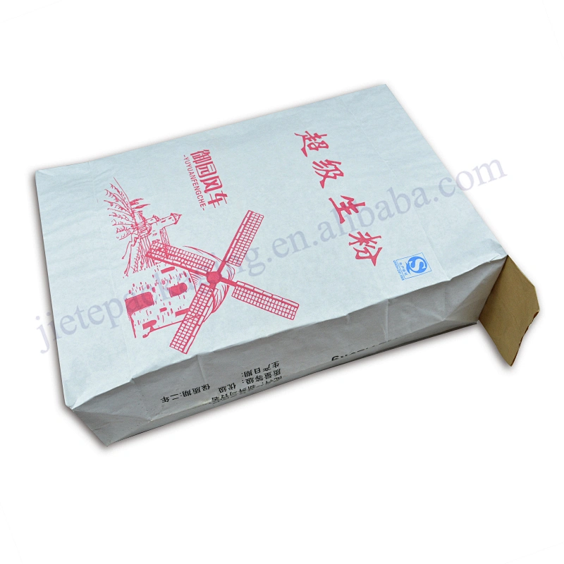 25kg stand up multilayer white kraft paper with pe lining flour packaging bag