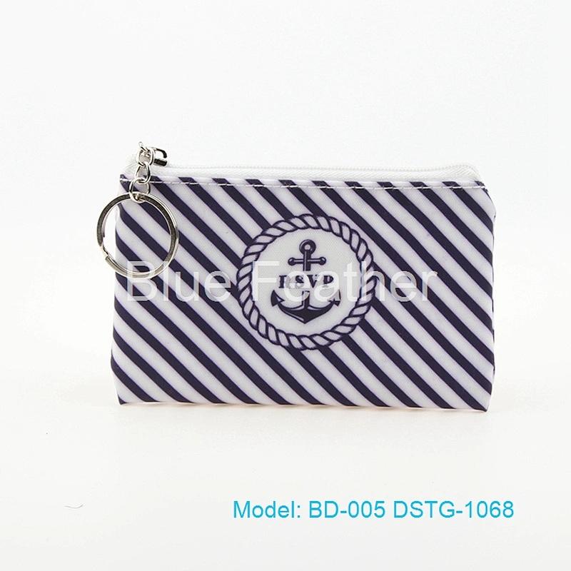 Sky Blue White Clouds Navy Sailor Style PU Leather Pouch