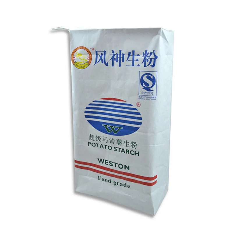 Custom white kraft paper valve pocket for raw powder, flour packing