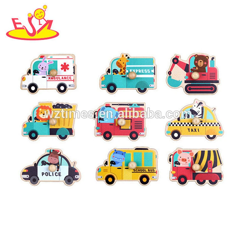 Wholesale popular peg puzzle toy wooden vehicles puzzle for baby W14M113