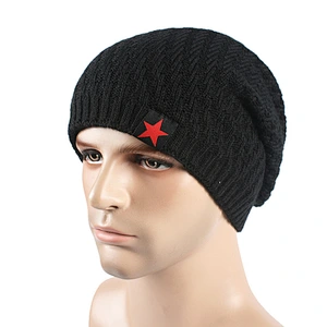 Navy Blue Plain Merino Wool Knit Winter Slouch Mens Custom Beanie Hat