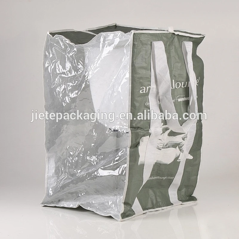 customized plastic pp woven foldable shoppign bag with PE transparent material film