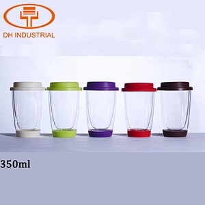 2018 Eco-Friendly 350ml double wall anti-heat glass tea mug with colorful silicone lid with good quality