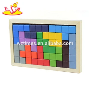 Wholesale high value colorful toy wooden tetris puzzle for kids diy building W14A186