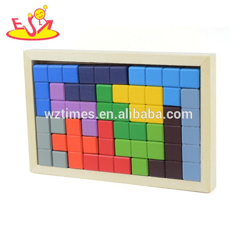 Wholesale high value colorful toy wooden tetris puzzle for kids diy building W14A186