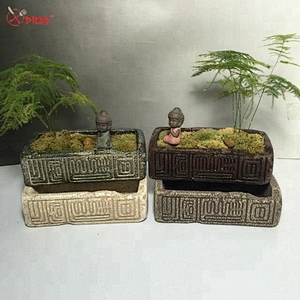 Retro Concrete vase mold 3D rectangle home desktop cement planters silicone molds
