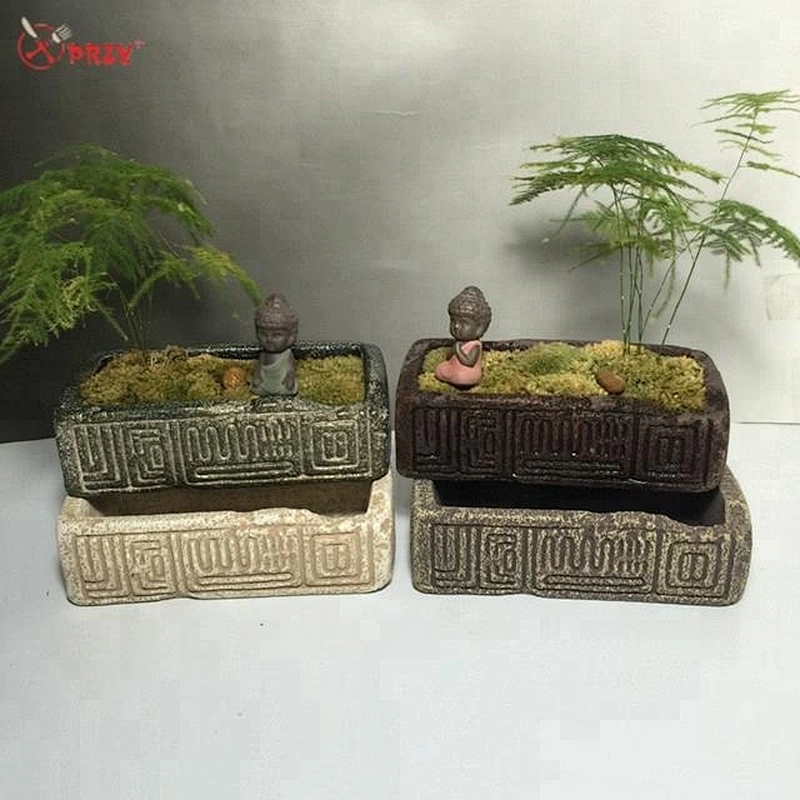 Retro Concrete vase mold 3D rectangle home desktop cement planters silicone molds