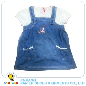 White T-shirt denim underdress summer suit children girl 2 pcs set
