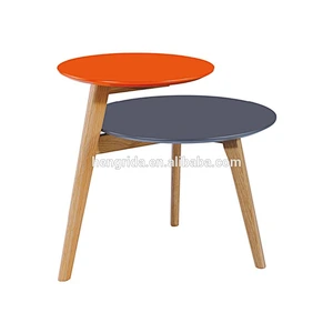 Solid oak wood round coffee table with 2 tier top