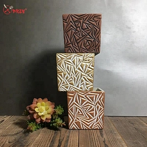Geometric texture flower pot mold succulents Square Cement planter decoration silicone molds
