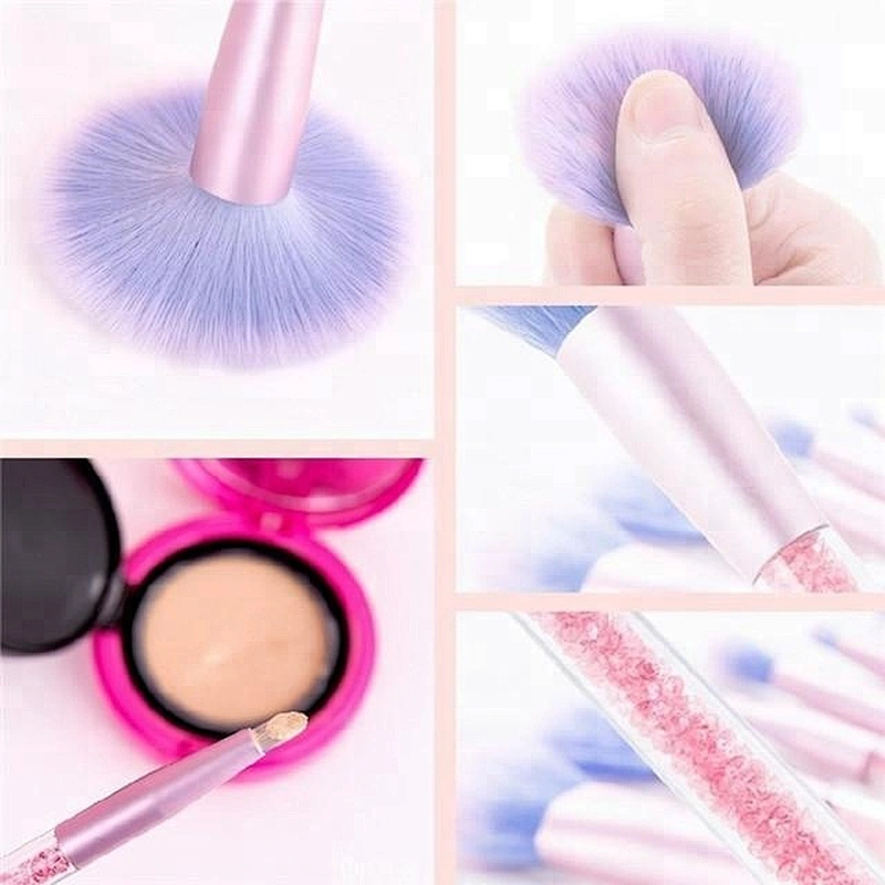 Customized Logo Glitter 7pcs Makeup Brush Set With Transparent Spangle Makeup Bag Silicone Makeup Brush Cleaning Pad