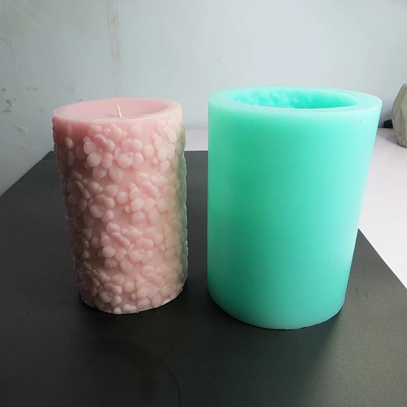Flower pattern Candle Molds silicone 3D Cylinder Soap mold Silicone