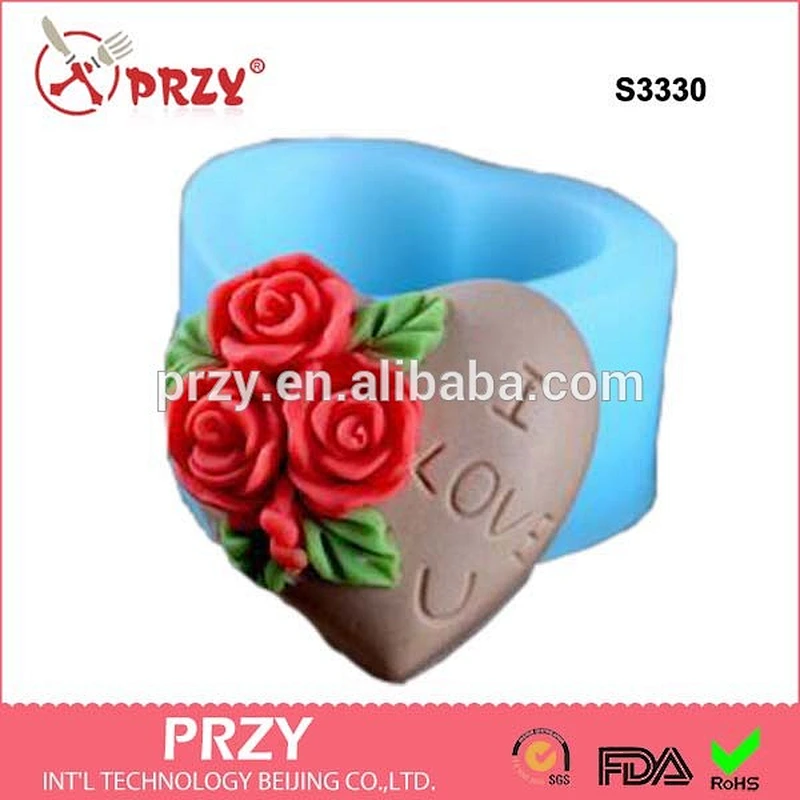 S3330 PRZY 3d heart shape flower soap silicone mold heart flower handmade soap mould for sell