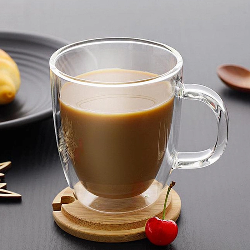 Guangzhou Factory High Quality Coffee Cup with Lid Double Wall Glass Water Bottle Anti-Heat Glass Cup