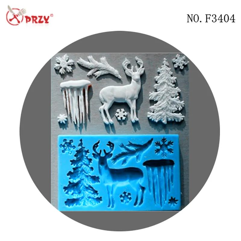 Christmas tree elk Fondant molds snowflake icicle silicone fondant cake decoration mold Clay Molds