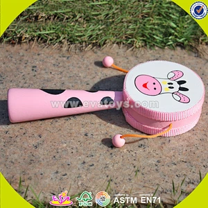 wholesale lovely pink wooden rattle drum for kids W07G006