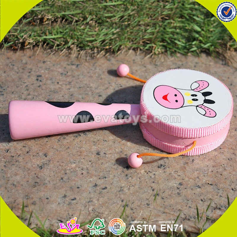 wholesale lovely pink wooden rattle drum for kids W07G006