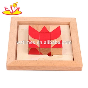 Wholesale educational wooden toy 3d cube puzzle for baby diy buildingn images W14G045