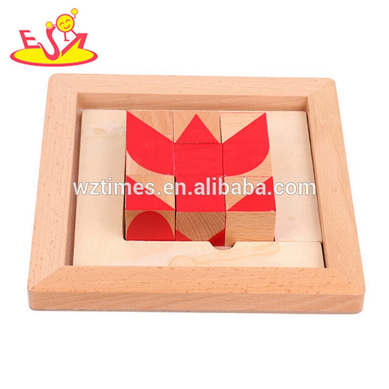 Wholesale educational wooden toy 3d cube puzzle for baby diy buildingn images W14G045
