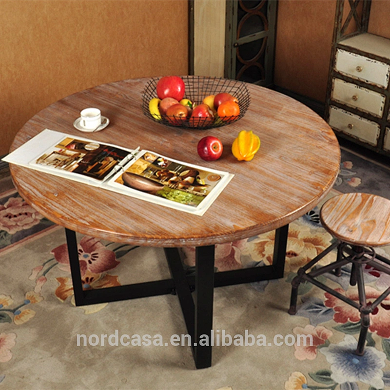 European style solid recyclable wood vintage industrial style round dining table