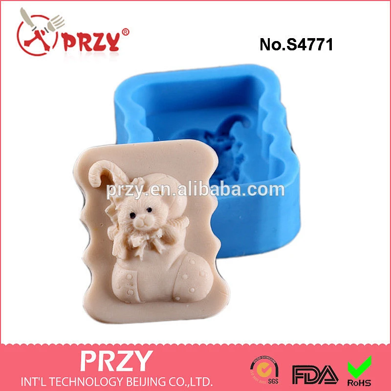 S4771 Silicone DIY Gift Christmas Stocking Socks Shape Cartoon Bear Soap Molds