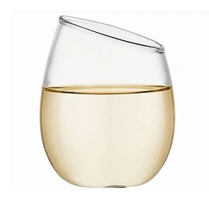 Unique design slanted bend glass cup 330ml fruit juices cup ice cream glass cup