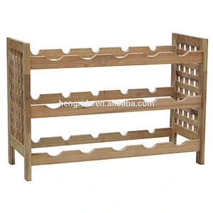 Nordic grid 3-tier solid oiled walnut wood wine storage rack with 15 bottles