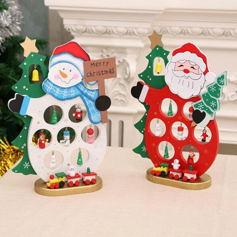 DIY 3D Christmas Home Decorations Christmas Wooden Ornaments Cartoon Santa Claus Snowman Table Decor