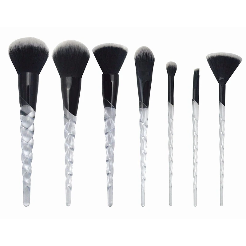 Cosmetics tools professional makeup brush set 7 pcs transparent handle synthetic hair makeup brushes