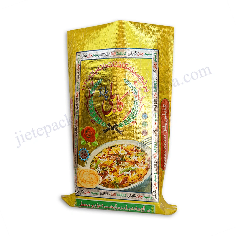 Customized foil film gold printing 25kg pp woven rice bag export to Pakistan