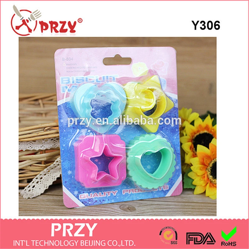 PRZY Plum Heart - shaped moon star 4PSC biscuit mold -Y306