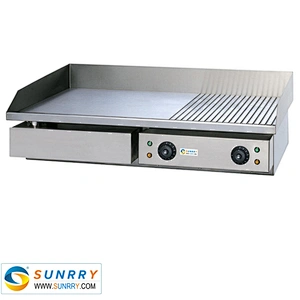 Price of commercial table-top 2/3 flat and 1/3 grooved electric vertical chicken grill pan machine