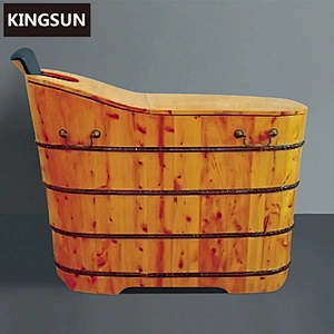 K-9504 Simple Design Bathroom Freestanding Solid Wooden Barrel Bathtub