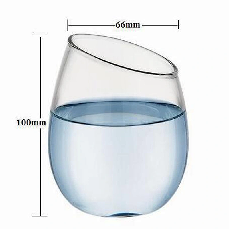Unique design slanted bend glass cup 330ml fruit juices cup ice cream glass cup