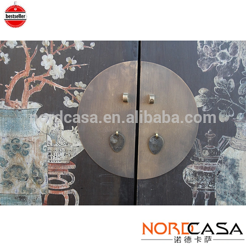 Vintage industrial furniture with traditional Chinese painting