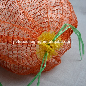 Blue drawstring orange plastic raschel mesh bag for vegetable and fruit