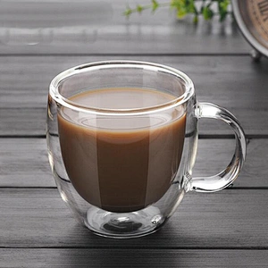 China Supply High Quality Glass Cup Customized Logo Glassware Double Wall Glass Mug for Home and Office Use 150 ml