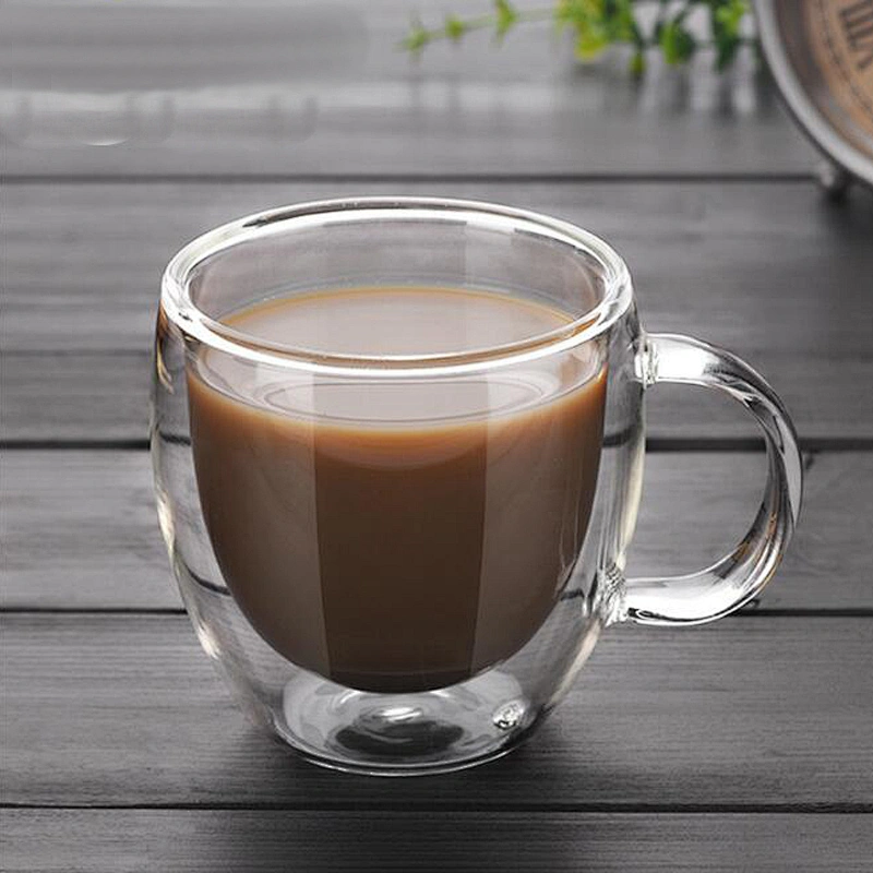China Supply High Quality Glass Cup Customized Logo Glassware Double Wall Glass Mug for Home and Office Use 150 ml