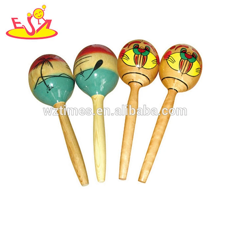 Wholesale cheap baby preschool wooden maracas instrument new fashion toddlers wooden maracas instrument W07I053