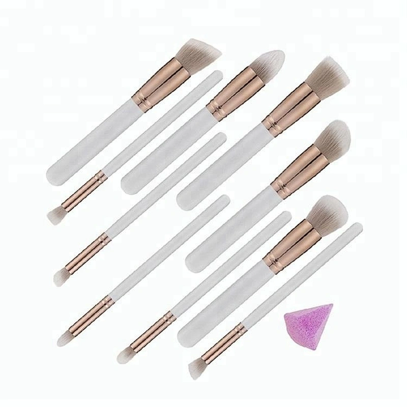 10pcs Makeup Brush Set With Rhombus Diamond Silicon Sponge Powder Puff