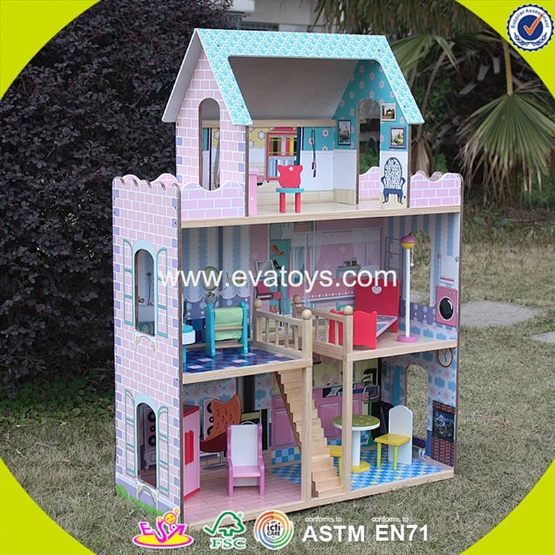 wholesale lovely role play kids wooden dollhouse delicate style children's wooden pink dollhouse for sale W06A032