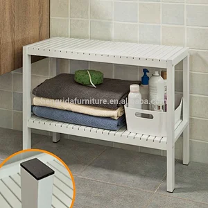 strip solid walnut wood paint 2 Tier white bathroom bench