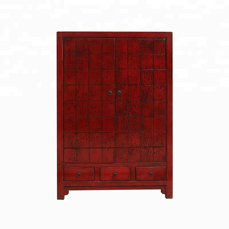 Chinese antique reproduction red glossy lacquered buffet furniture