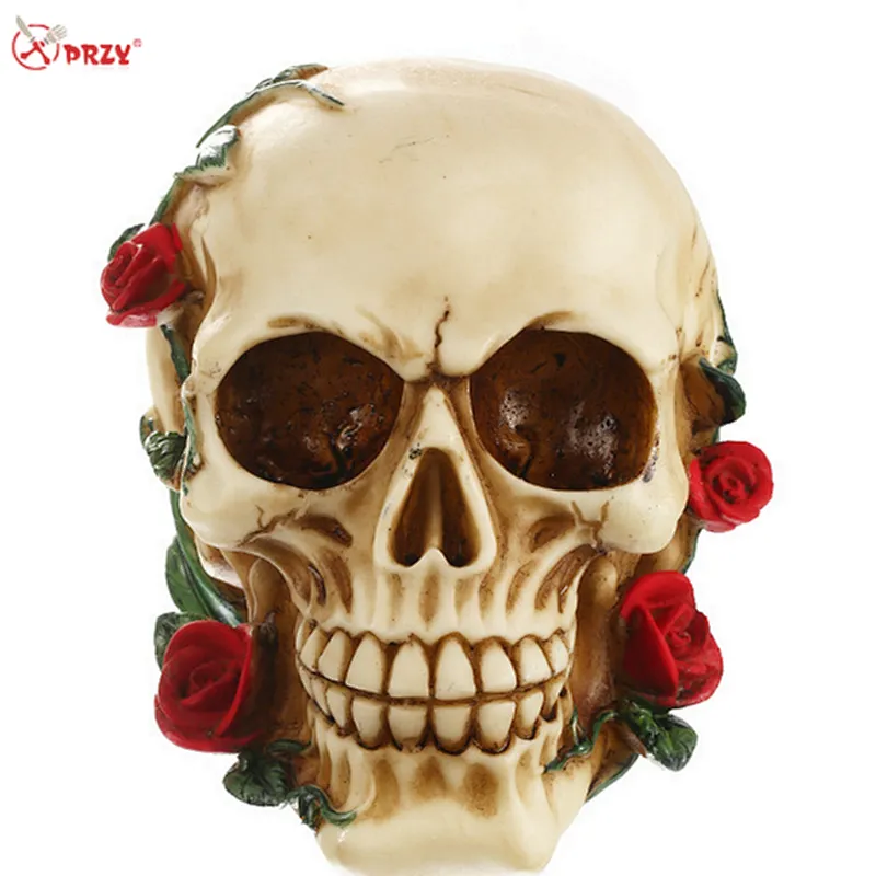 2017 New Halloween 3d Skull silicone skull rose mould head with pink cake Fondant cake mold Silicone handmade soap Molds