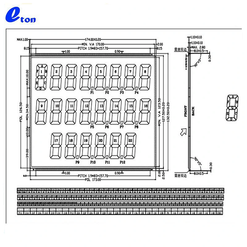 TN LCD 22Digit 168Pin Fuel Dispenser LCD Display lcd 7 segment
